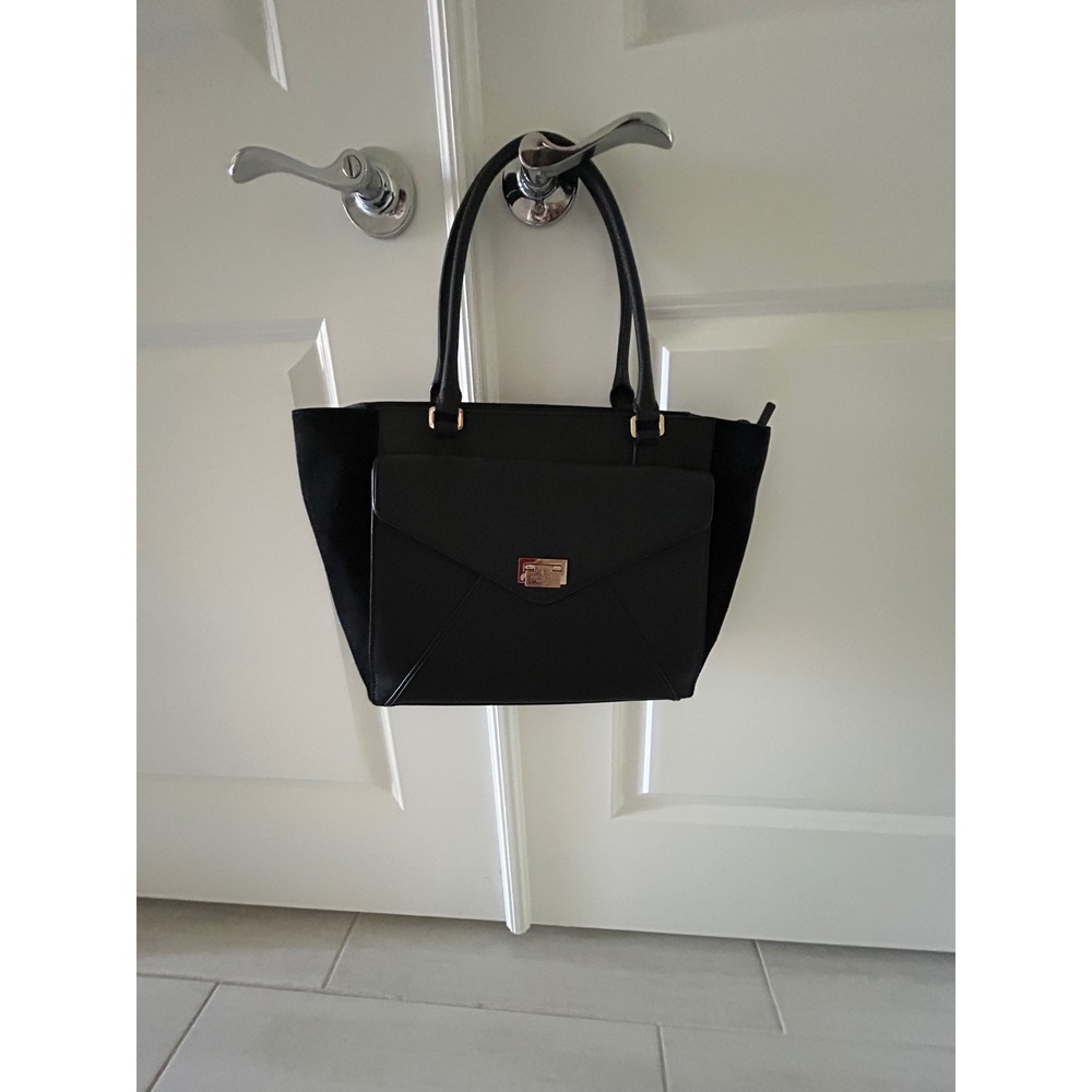 Kate Spade Black Saffiano Leather and Suede Envelope‎ Tote Bag Handbag